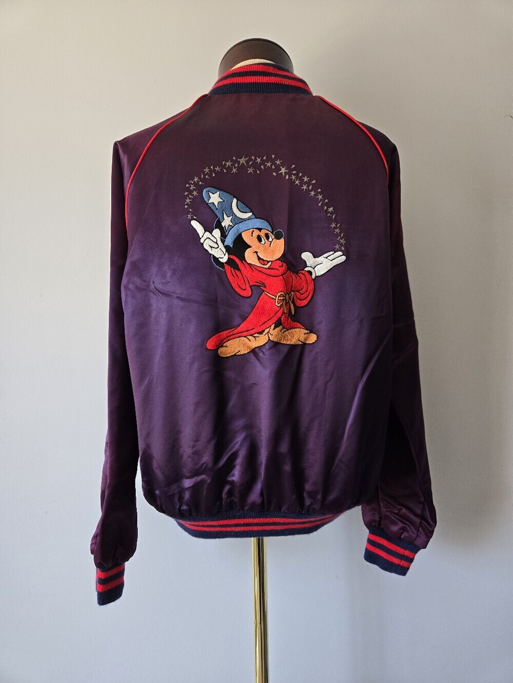 Rare!! Lp Designs Vintage Sorcerer Mickey Embroidered Purple Satin Bomber Jacket